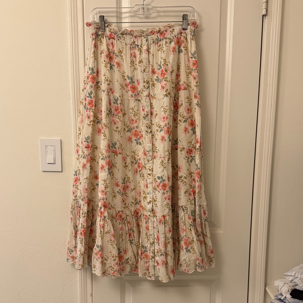 Floral Ruffle Maxi Skirt